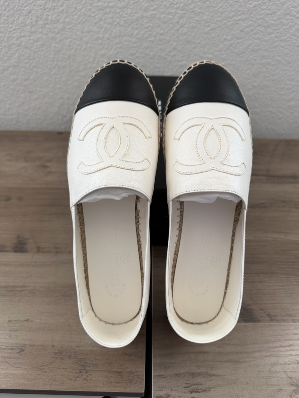 CHANEL White Lambskin Leather Espadrilles